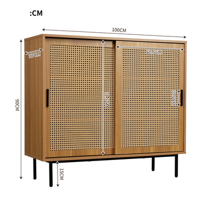Dressoir – Buffetkast – Ladekast – Opbergkast – Kast – Modern Landelijk Design – 2 Schuifdeuren – Verstelbare Plank – Massief Hardhout – Vrijstaand – Ruimtebesparend – Open Plank – Duurzaam