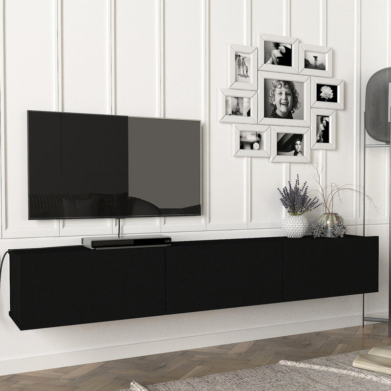 TV Meubel – TV Kast – TV Dressoir – Mediameubel – Hangend TV Meubel – Zwart – 180x31x29,5 cm – 3 Opslagvakken