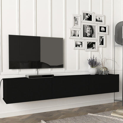 TV Meubel – TV Kast – TV Dressoir – Mediameubel – Hangend TV Meubel – Zwart – 180x31x29,5 cm – 3 Opslagvakken