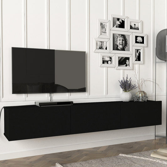 TV Meubel – TV Kast – TV Dressoir – Mediameubel – Hangend TV Meubel – Zwart – 180x31x29,5 cm – 3 Opslagvakken