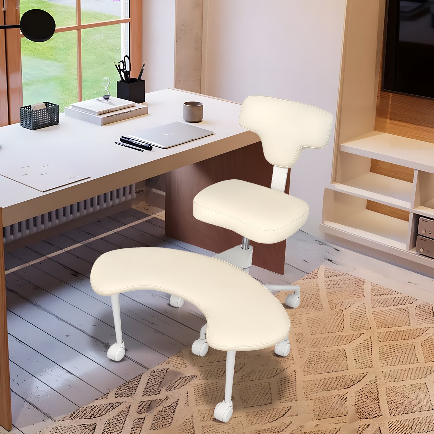 Ergonomische Bureaustoel – Bureaustoel Verstelbaar – Bureaustoel Draaibaar – Werkstoel – Computerstoel – Beige Variant – Metalen Frame – 360° Draaibaar – Verstelbare Hoogte – Lendensteun – Makkelijk Schoon Te Maken
