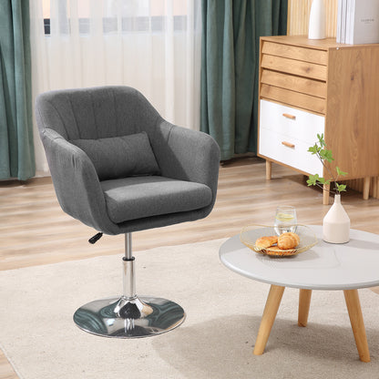 Draaifauteuil – Lounge Fauteuil – Relaxstoel – Stoel Met Armleuningen – Verstelbare Zithoogte – Met Metalen Frame – Linnenlook Bekleding – Donkergrijs