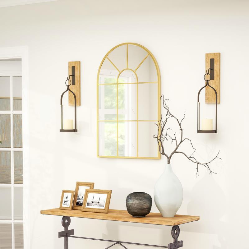 Wandspiegel – Passpiegel – Staande Spiegel – Hangspiegel – Woondecoratie – Gouden Frame – Uniek Onregelmatig Design – 91x60 cm Verticaal – Zonder Elektriciteit