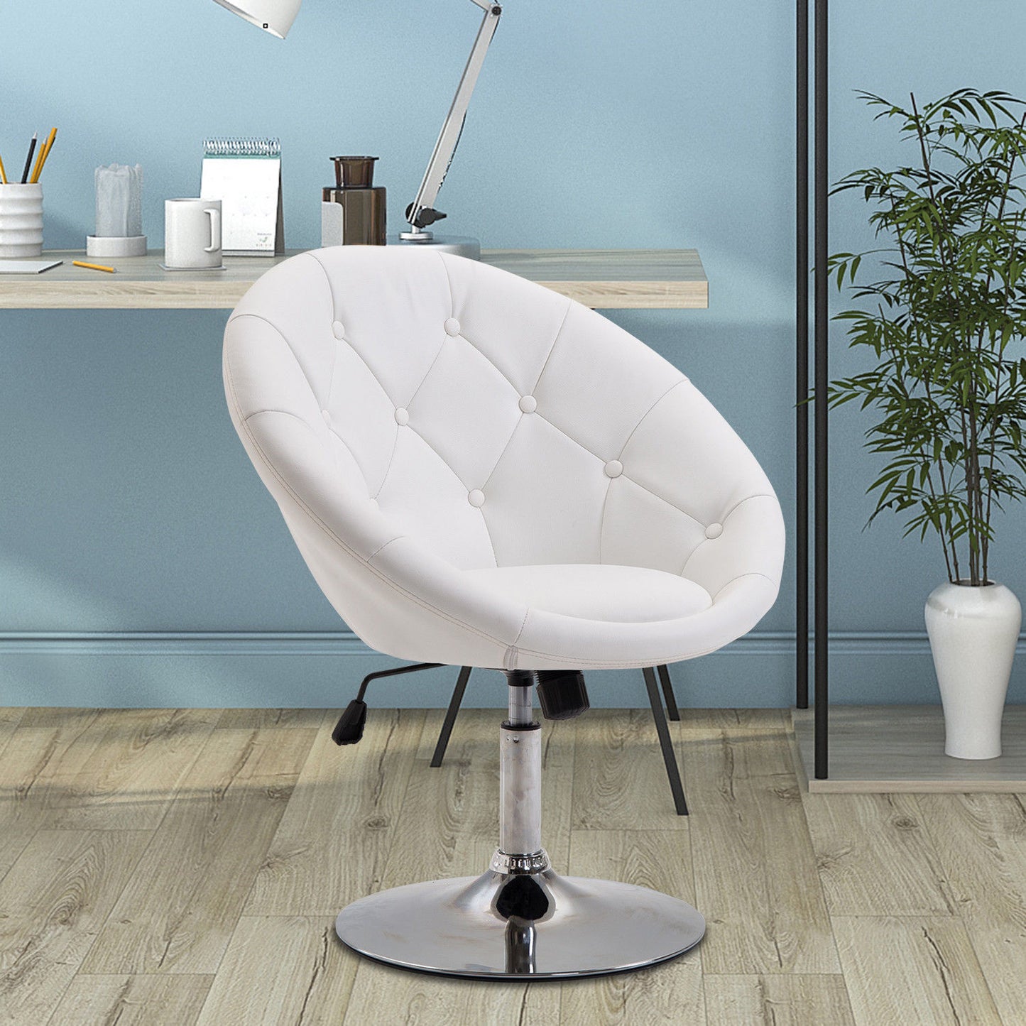 Loungestoel – Fauteuil – Relaxstoel – Leunstoel – Zitzetel – Wit Kunstleer – Stalen Onderstel – Comfortabele Zitting – Compact Formaat