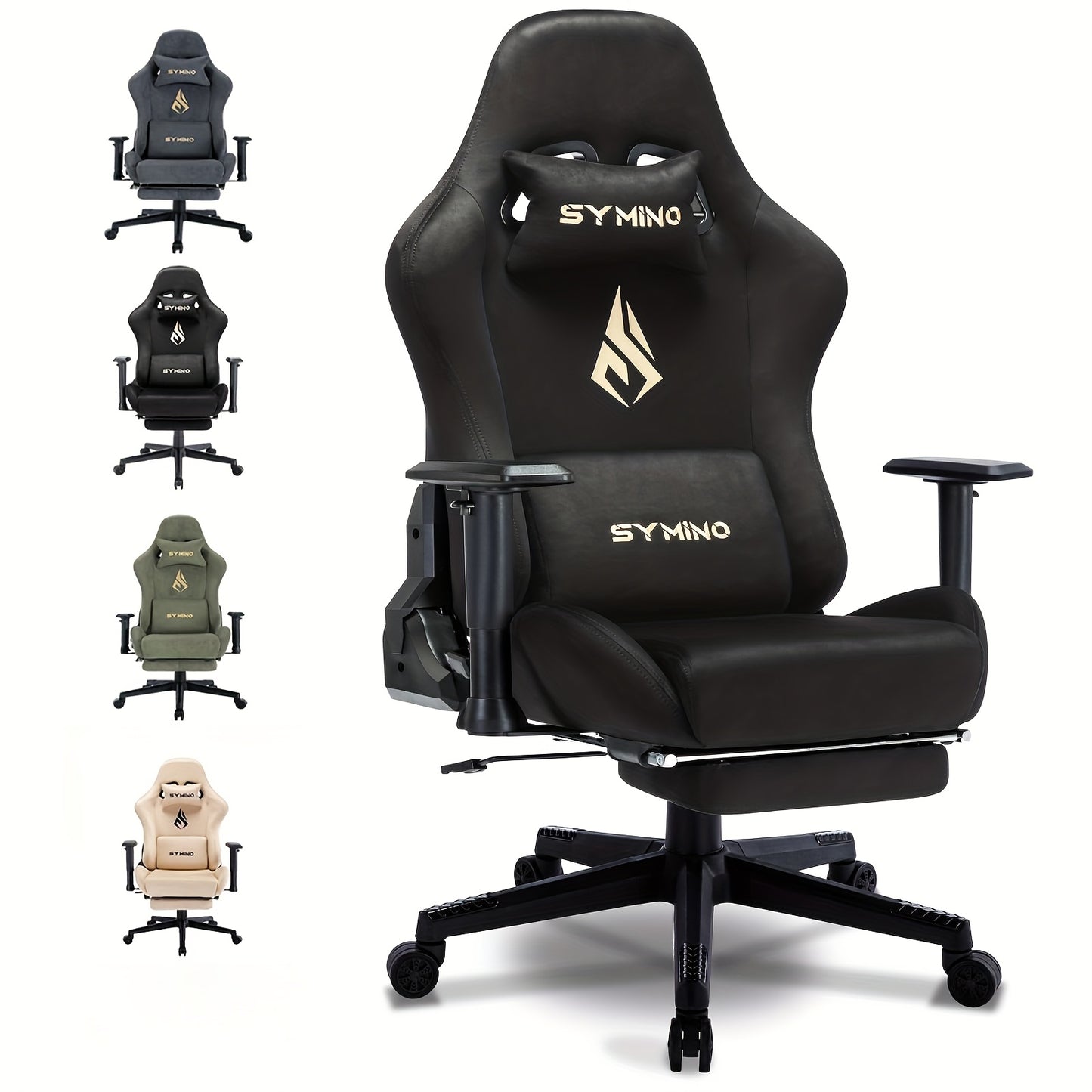 Gamingstoel – Gamestoel – Gaming Chair – Bureaustoel – Game Stoel – Ergonomisch Design – Memory Foam Zitting – Verstelbare Lumbaalsteun – 360° Draaibaar – Voetsteun – Zwart