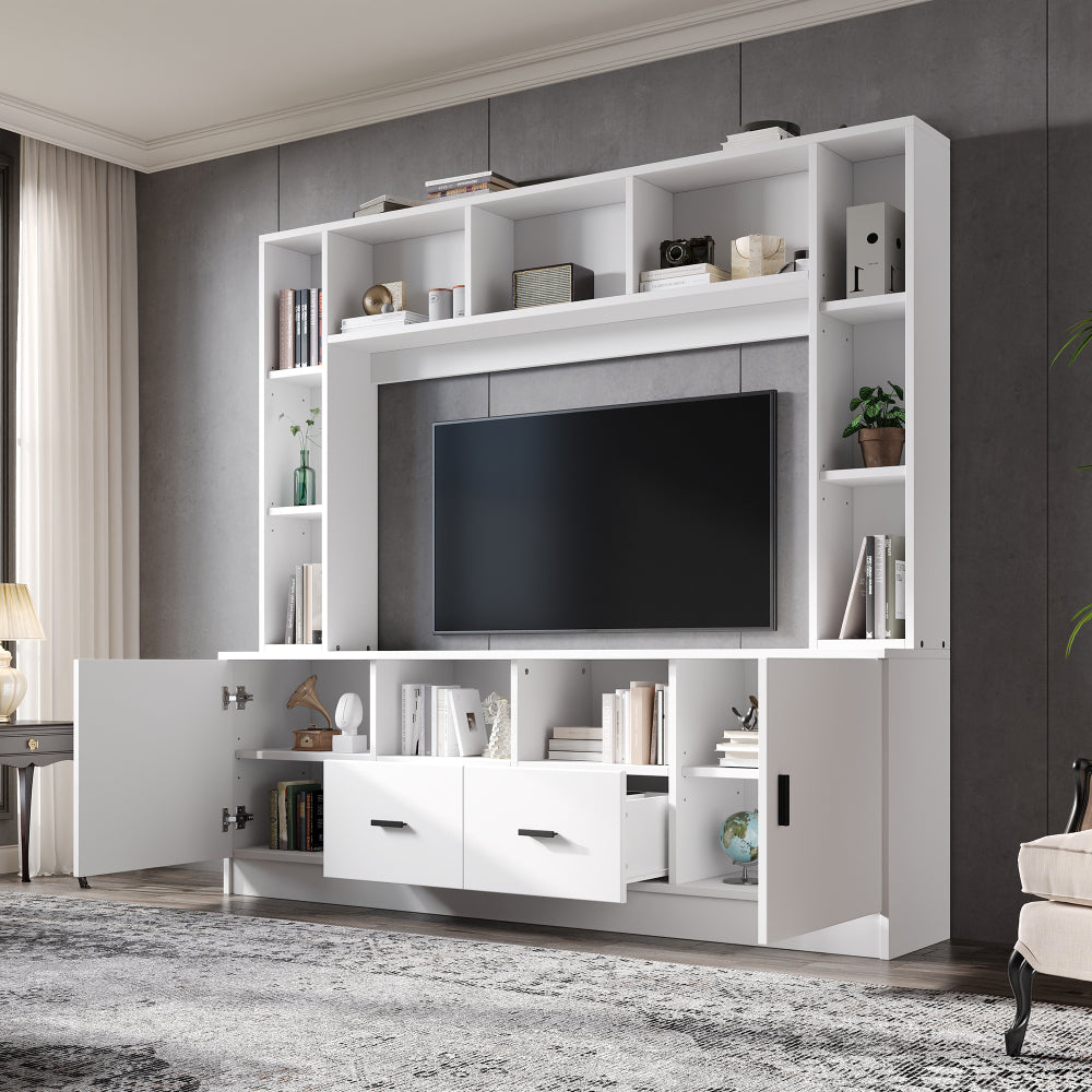 Modern TV Wall Cabinet & Display Furniture Set with 2 Cabinets, 2 Drawers, 11 Storage Compartments - Metal Frame Non-Wood Living Room Media Console, Shelving Unit for Small Spaces, Assembly Required