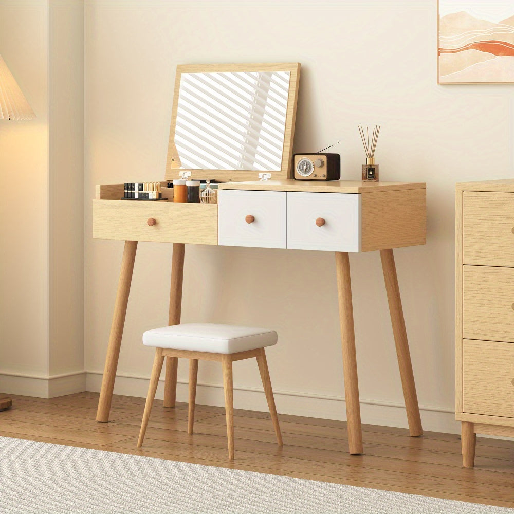 Kaptafel – Make-uptafel – Schminktisch – Verzorgingstafel – Dressing Table – Grote Spiegel – Ruime Opbergruimte Met Lades – 100x78x40 cm – Metaal Zonder Hout