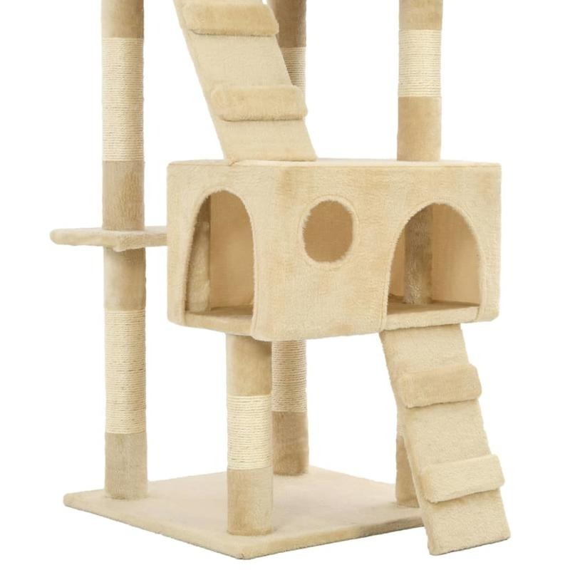 Beige Cat Tree 170cm with Sisal Scratching Posts Cat Scratcher Tower Stable Base Multi-level Cat Activity Center Indoor Living Room Balcony Pet Supplies, Pet Play Tower, Cat Furniture, Cozy Perch, Multilevel Design, Soft Fabr
