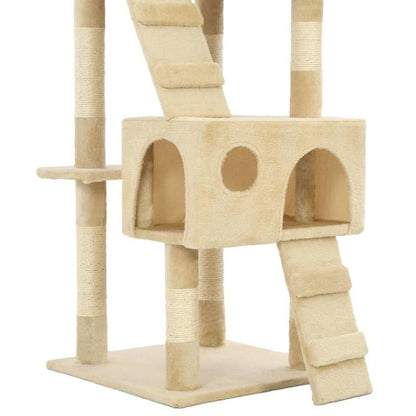 Beige Cat Tree 170cm with Sisal Scratching Posts Cat Scratcher Tower Stable Base Multi-level Cat Activity Center Indoor Living Room Balcony Pet Supplies, Pet Play Tower, Cat Furniture, Cozy Perch, Multilevel Design, Soft Fabr