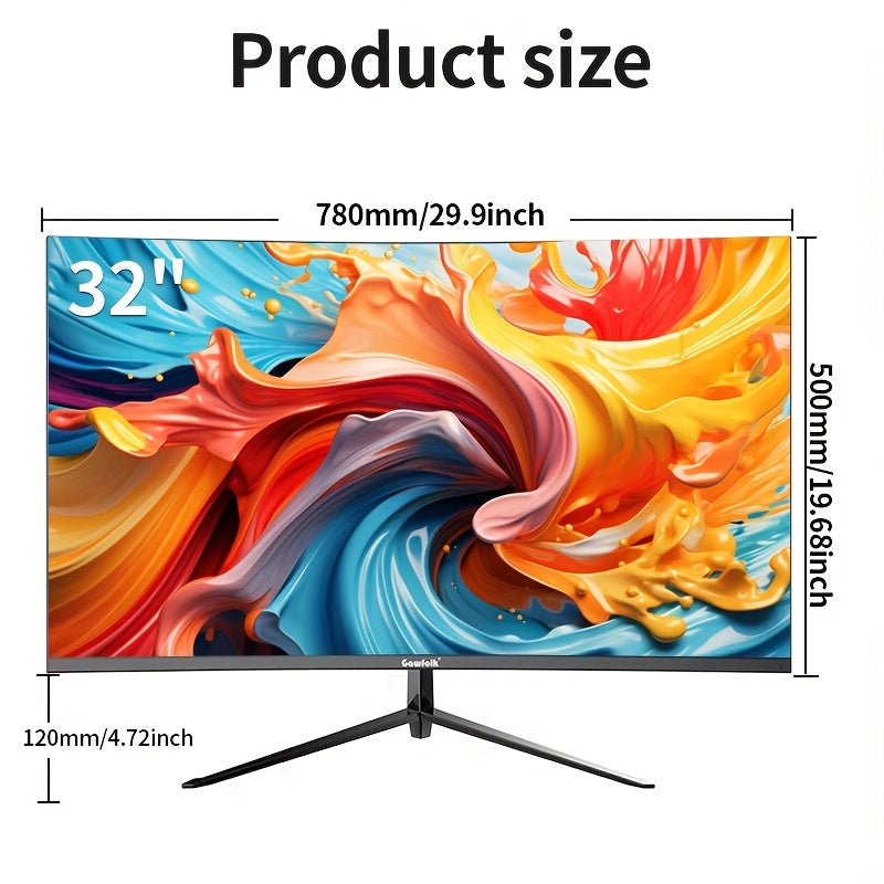 Gawfolk Curved Monitor 32 Inch 75Hz, 2800R Gaming PC Monitor QHD (2560 x 1440P), Frameless Computer Screen supports VESA, Gaming Display, Sleek Monitor, Frameless Design, Premium Build, Highquality Panel, High Refresh Rate, Q