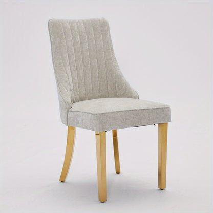 Eetkamerstoel – Stoel – Kuipstoel – Keukenstoel – Dining Chair – Luxe Beige Chenille Bekleed – Gouden Metalen Frame Met Drievoudige Veerkracht & Stevige Rugleuning