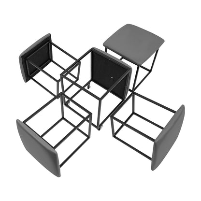 5-in-1 Sofa Kruk – Stapelbare Kruk – Voetenbank – Schoenbank – Bijzettafel – Grijs – Zwenkwieltjes – Stevig Stalen Frame – Max 99,79 kg Draagvermogen