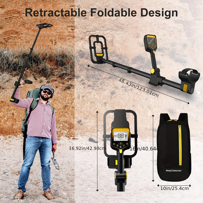 Professionele Metaaldetector – Draagbare Metaalzoeker – Schatzoeker – Handscanner – Hobby Detector – Zwart – Verstelbaar En Inklapbaar – Grote 25,4cm Spoel Met LCD Display