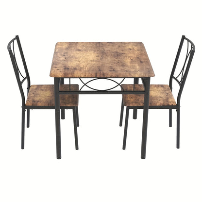 Eettafelset – Eethoek – Keukentafelset – Tafel met Stoelen – 3-delig – Compact Vintage Design – Hardhout en Metaal