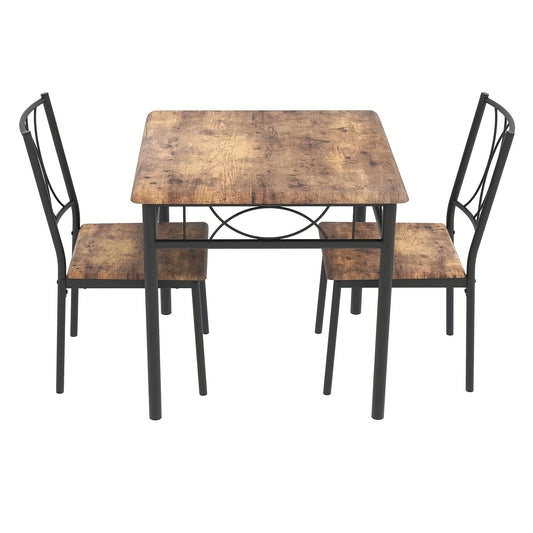 Eettafelset – Eethoek – Keukentafelset – Tafel met Stoelen – 3-delig – Compact Vintage Design – Hardhout en Metaal