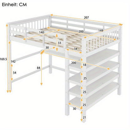 Hoogslaper – Stapelbed – Bedbank – Loftbed – Bed Compleet – Met Ingebouwd Bureau – Geschikt Voor Matras 140x200 cm – Stevig Metalen Frame – Ruimtebesparend Design