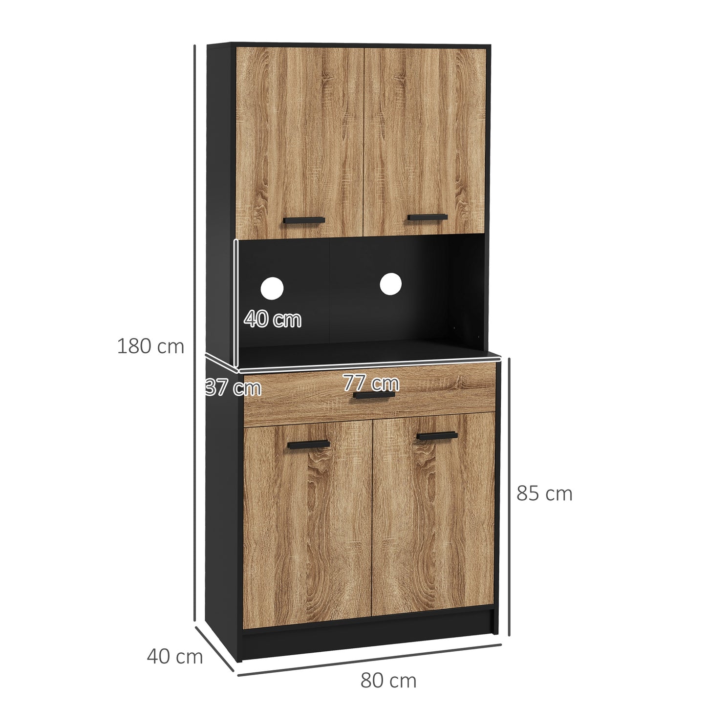 Keukenkast – Keukenbuffet – Opbergkast – Dressoir – Kast – Industrieel Design – 80x40x180 cm – Kabeldoorvoer