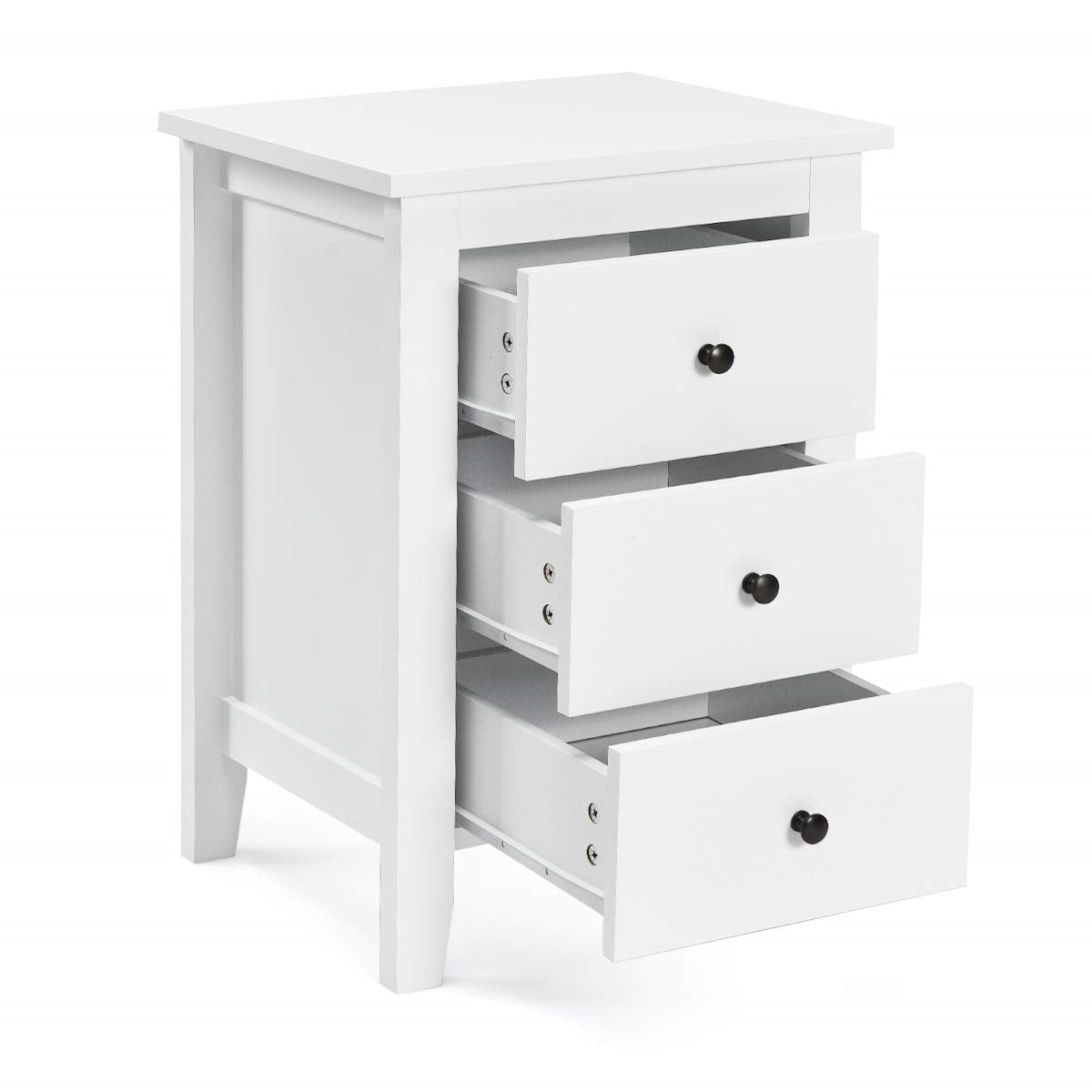 Nachtkastje – Bedtafel – Bedzijtafeltje – Nachtkast – Opbergkast – 2 stuks – 3 lades – Wit MDF – 46x37x65 cm