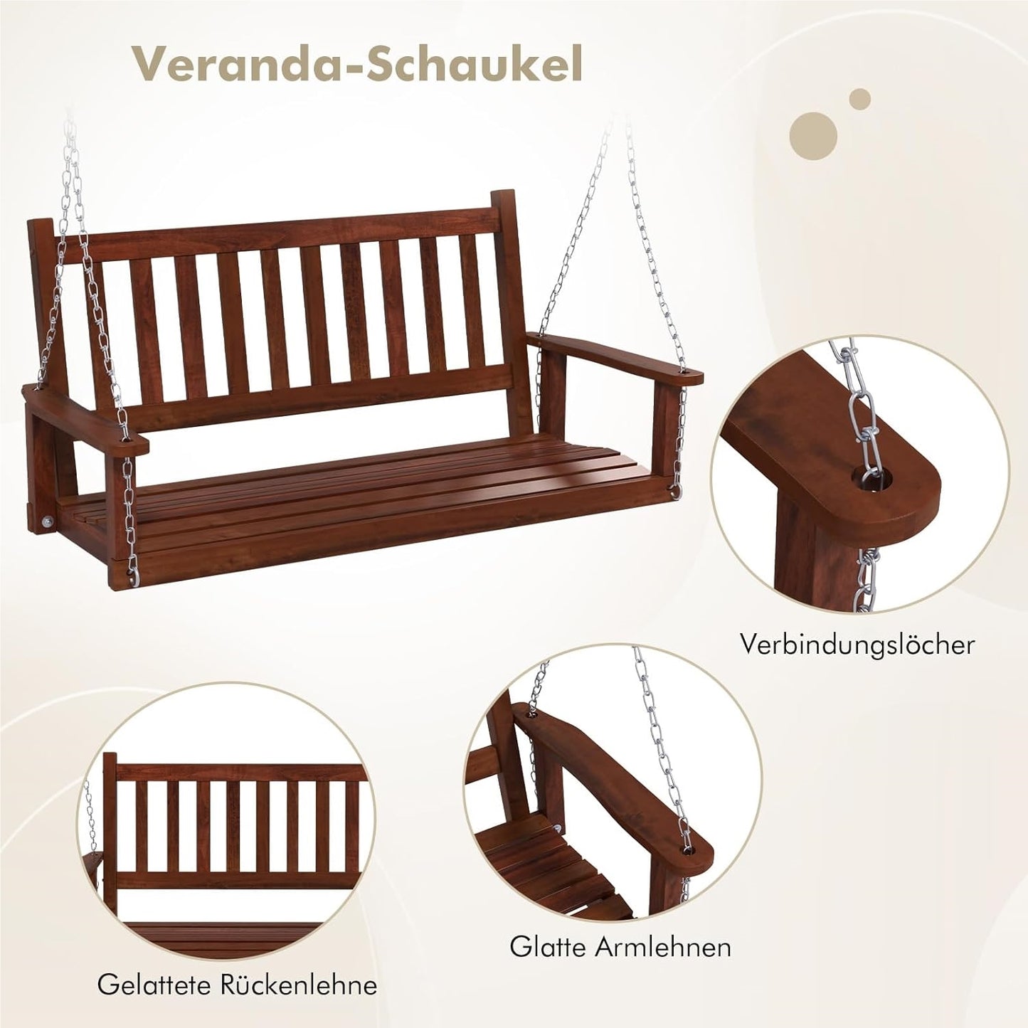 Houten Schommelbank – Tuinbank Schommel – Hangbank – Terrasbank – Hollywoodschommel – 3-Zits Tot 360 Kg Draagkracht – Weerbestendig Bruin 168x65x63 cm