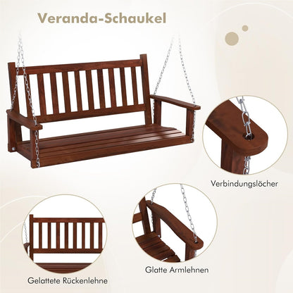 Houten Schommelbank – Tuinbank Schommel – Hangbank – Terrasbank – Hollywoodschommel – 3-Zits Tot 360 Kg Draagkracht – Weerbestendig Bruin 168x65x63 cm