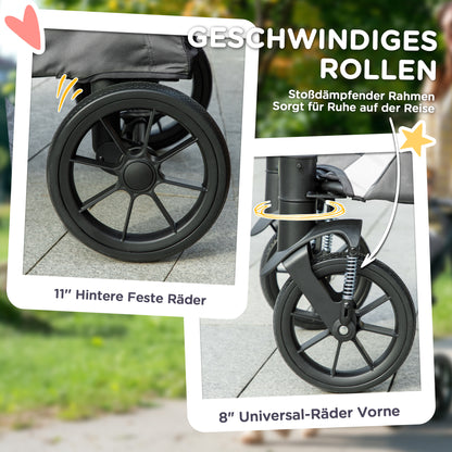 Hondenwagen – Hondenbuggy – Huisdierwagen – Hondenkar – Dog Stroller – Donkergrijs – Inklapbaar Ontwerp – Veiligheidsriemen Met Remmen