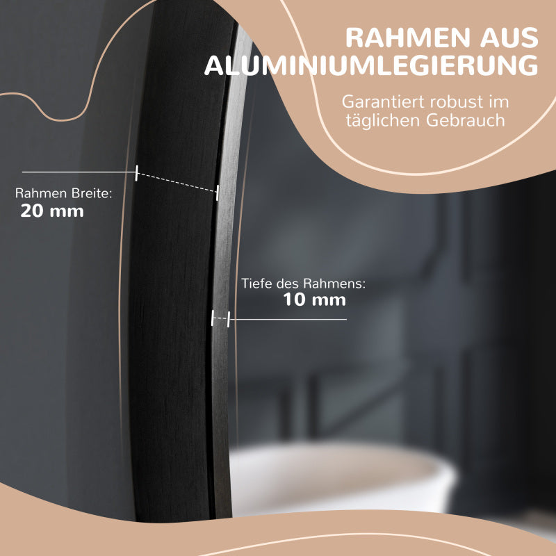 Wandspiegel – Passpiegel – Badkamerspiegel – Hangspiegel – Ronde Spiegel – 50 cm Diameter – Zwart Aluminium Frame – IP44 Waterbestendig – Antispat en Anti-condens Glas