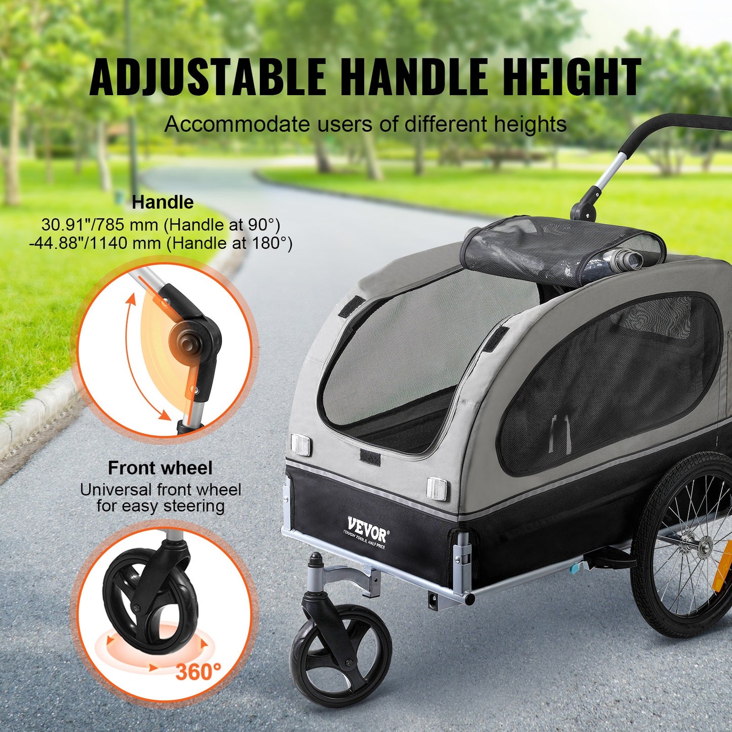 Hondenfietskar – Hondenkar – Hondenbuggy – Hondentrailer – Wandelwagen – 2-in-1 Fiets- en Wandelkar – Draagvermogen 40 kg – Verstelbare Duwstang