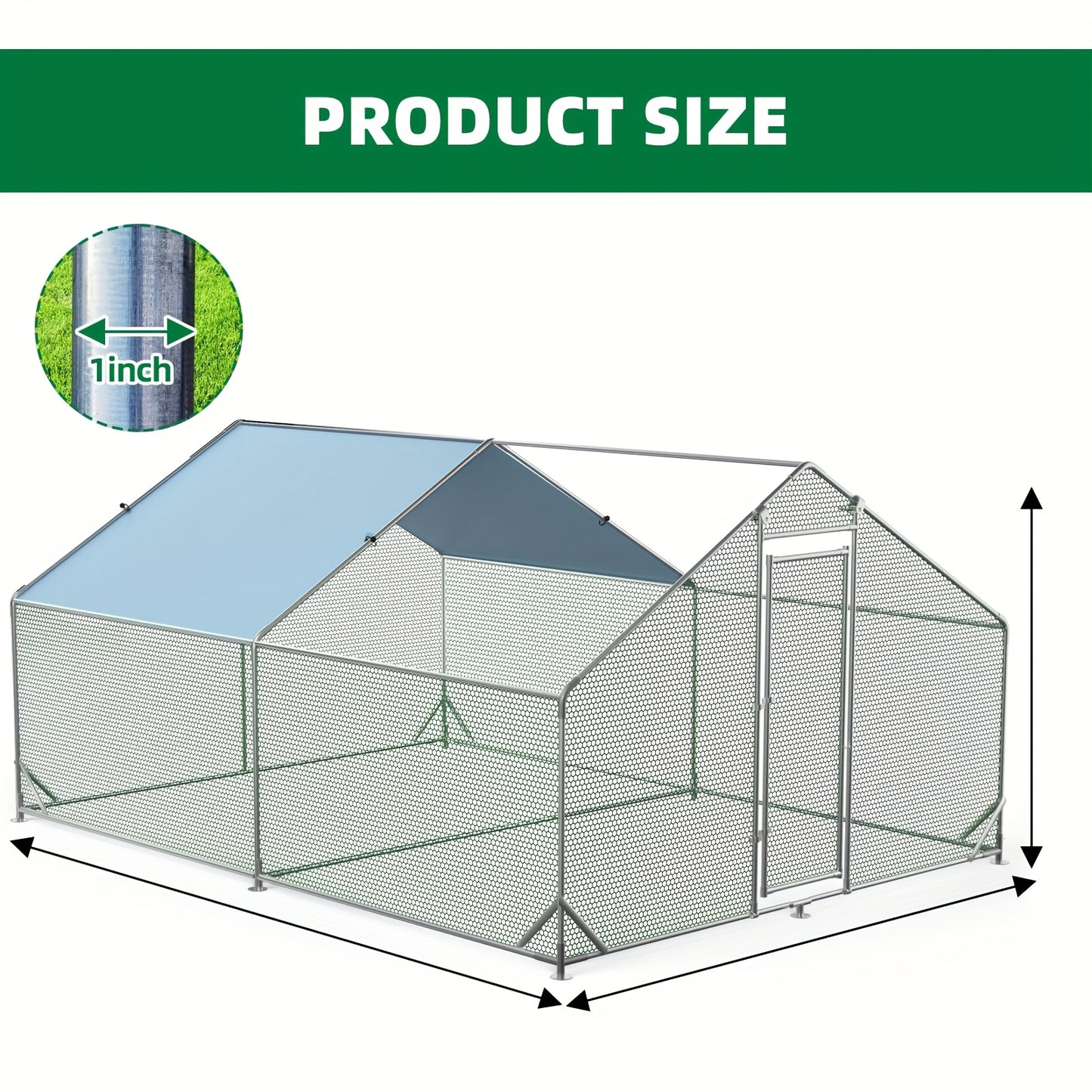 Kippenren – Buitenren – Hennenhok – Kippenhok – Vogelren – Staalframe – Weerbestendig & Snøwproof – Ruim 3x4x2 Meter – Driehoekige Constructie