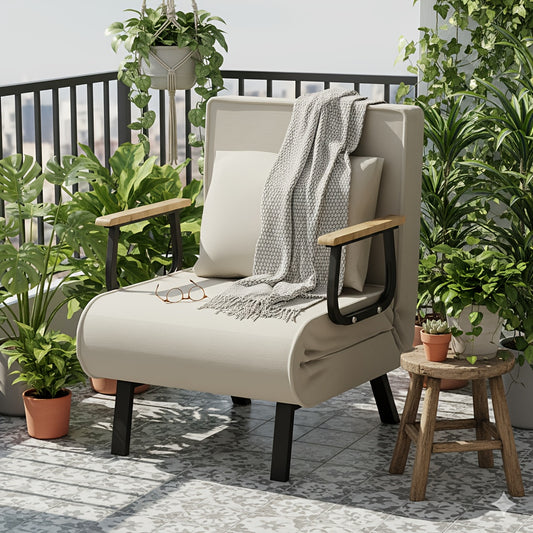 Stoelbed – Slaapstoel – Fauteuil – Slaapbank – Ligstoel – Houten Armleuning – 5-standen Rugleuning – Zachte Ademende Stof – 60x188 cm