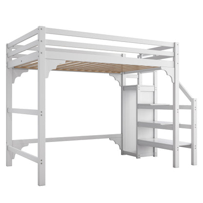 Hoogslaper – Stapelbed – Halfhoogslaper – Stapelbed Met Kast – Jungensbed – Wit – 140x200 cm – Opbergruimte Met Trap