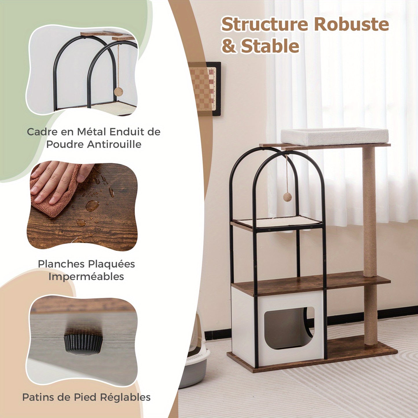 Krabpaal – Kattenboom – Kattenhuis – Kattenmeubel – Kattentoren – Multifunctioneel – 80x40x118 cm – Sisal Krabpalen & Pluche Ligbed – Houtvezelplaat & Metaal