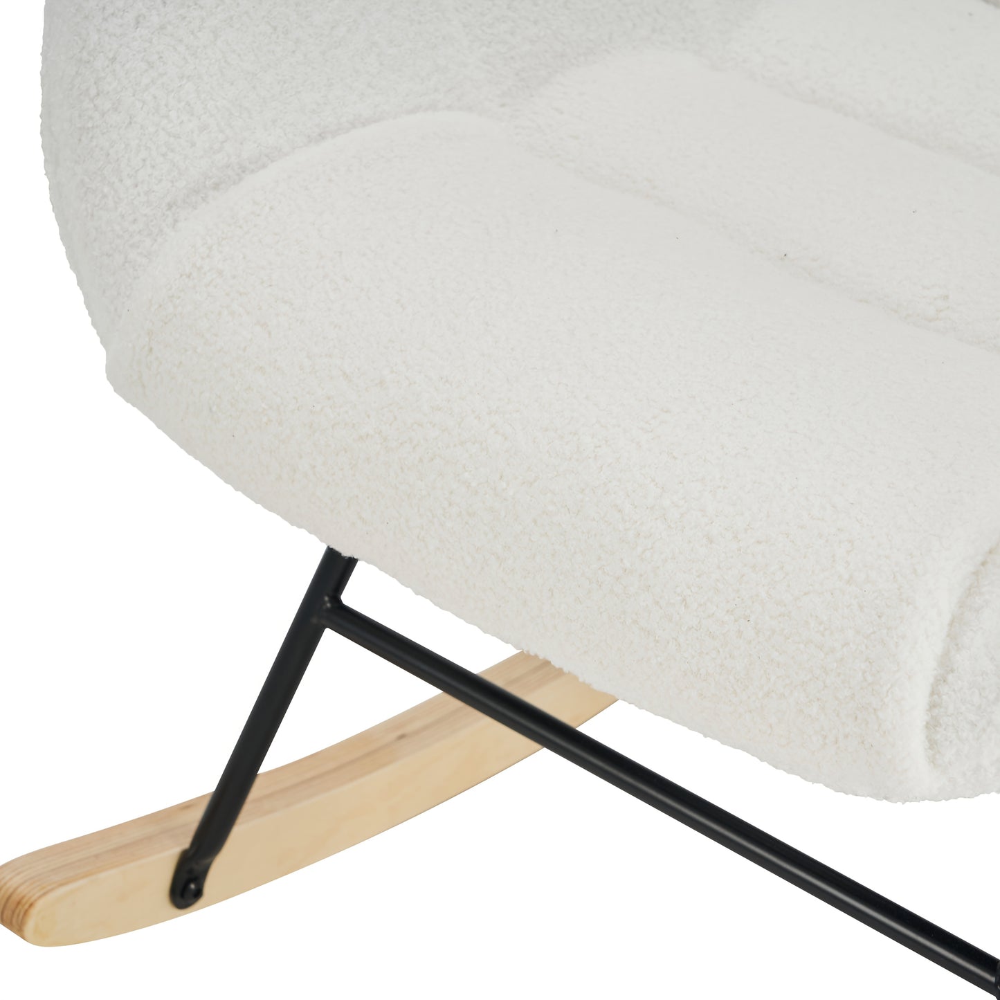 Schommelstoel – Schommelzetel – Relaxstoel – Lounge Stoel – Witte Teddy Velvet – Ergonomische Rugleuning – Stevige Kunsthouten Basis