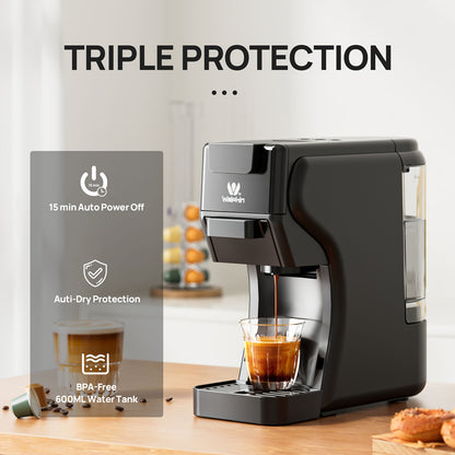 3-in-1 Koffiemachine – Espressozetapparaat – Cappuccinomachine – Latte Macchiato Maker – Capsule Koffiezetter – 19 Bar Drukpomp – Geschikt Voor Dolce Gusto, Nespresso & Gemalen Koffie – Compact Zwart Design