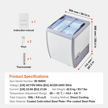 Ijsvitrine – Schepijsvitrine – Koelvitrine – Ijsdisplay – Vriesvitrine – 158 Liter Inhoud – Instelbare Temperatuur -26°C tot -13°C