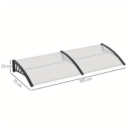 Deurkapje – Deurafdak – Deuroverkapping – Regendoek – Afdakje – Transparant Polycarbonaat – 195x75x23 cm – UV-Bescherming en Weerbestendig