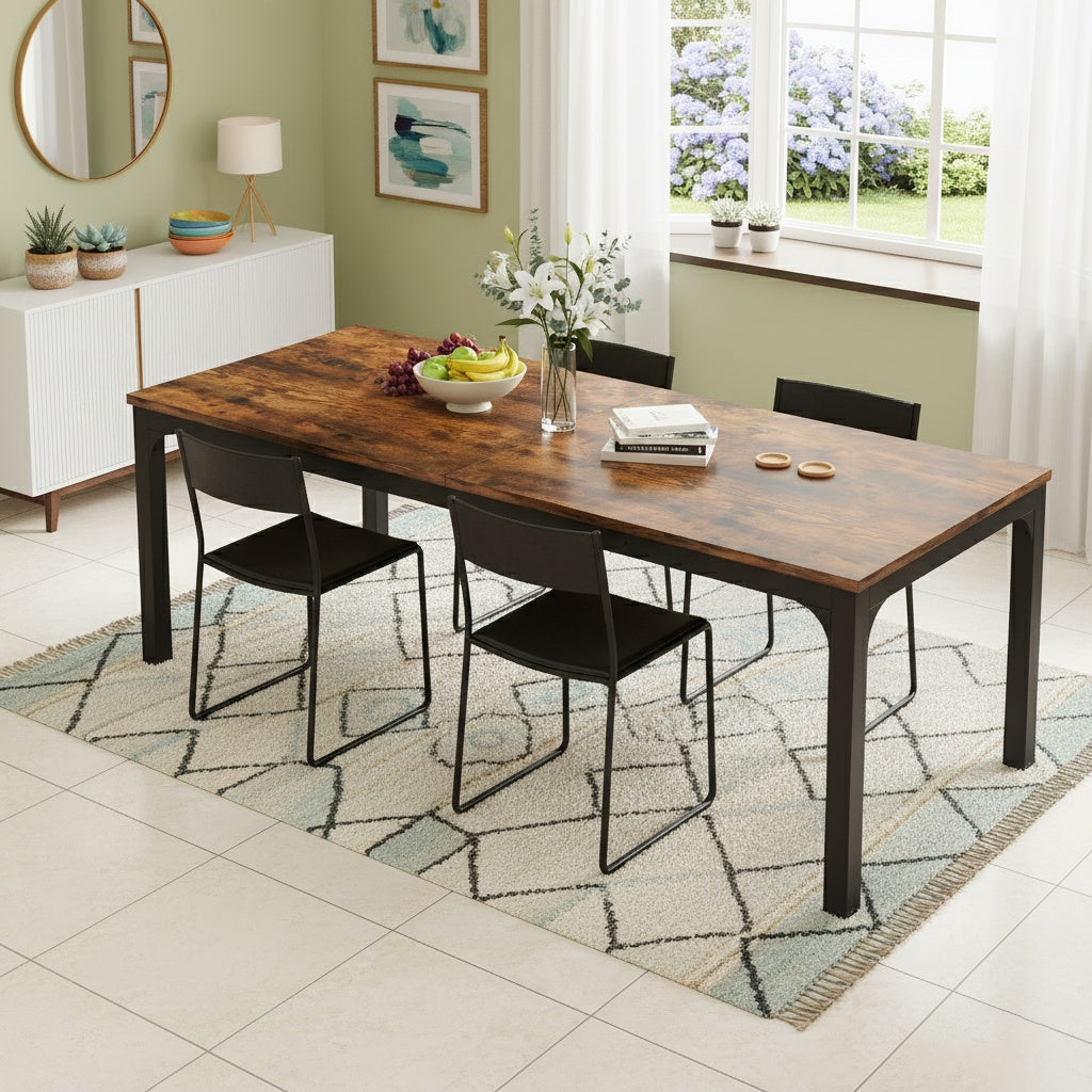 Extra Lange Eettafel – Grote Tafel – Keukentafel – Eetkamertafel – Landelijke Tafel – Geschikt Voor 6-8 Personen – Stevig Engineered Hout – Ruimtebesparend Design