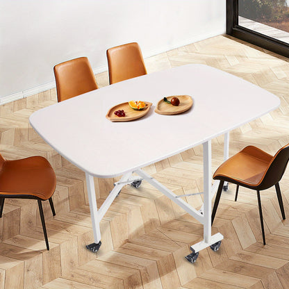 Klaptafel – Vouwtafel – Opvouwbare Tafel – Plooitafel – Bijzettafel – Drievoudig Opvouwbaar – 120x80x75 cm – Wit Met Houtnerfstructuur – Voor Binnen & Buiten Met 6 Zwenkwieltjes
