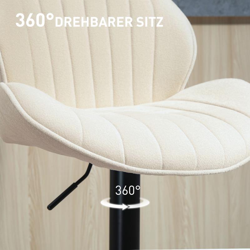 Barkrukset – Barkrukken – Barstoelen – Keukenstoelen – Zitkrukken – Verstelbare Zithoogte – Draaibare Stoffen Zitting – Beige Met Zwart Stalen Frame