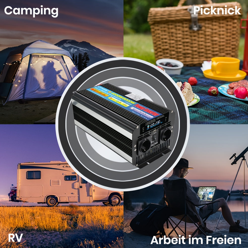 4000W Omvormer – Stroomomzetter – Spanning Converter – DC naar AC Inverter – Power Inverter – Pure Sinusgolf – LCD Display – Dubbele Stopcontacten en USB</s>