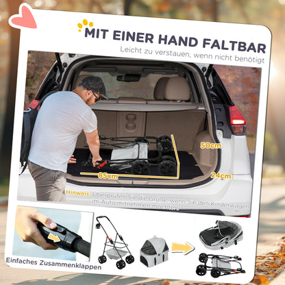 Huisdierrenwagen – Dierenwagen – Wandelwagen – Draagmand – Transportkar – Lichtgrijs – 3-in-1 Inklapbaar Ontwerp – Afneembare Regenhoes