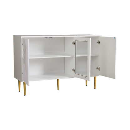 Dresser with 3 Doors, with Metal Feet And Glass Doors, White, Dimensions: 120 X 38 X 79.5 Cm