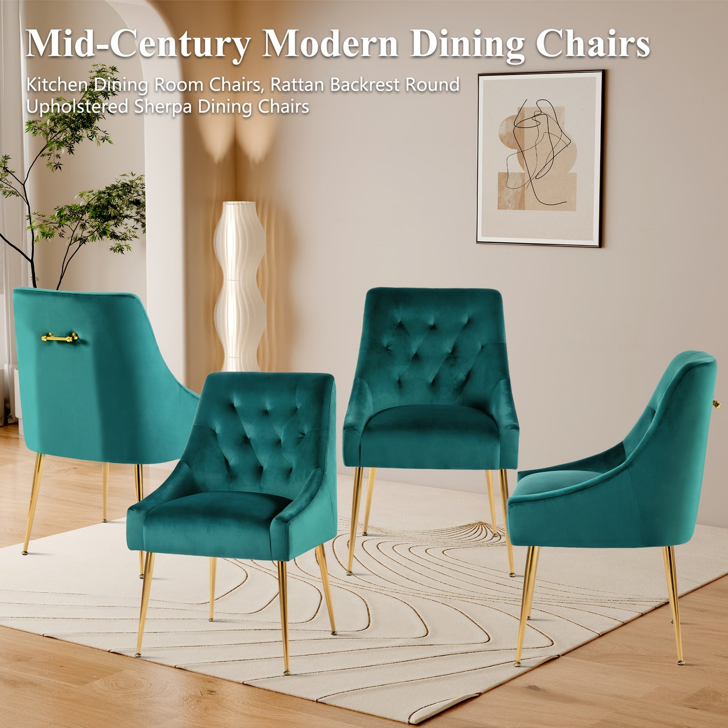 Eetkamerstoelen Fluwelen Set Van 4 – Gouden Poten Stoel – Retro Design – Moderne Accentstoelen – Met Ruggreep – Comfortabel En Stevig Metalen Frame – Zachte Polyester Bekleding – Wit
