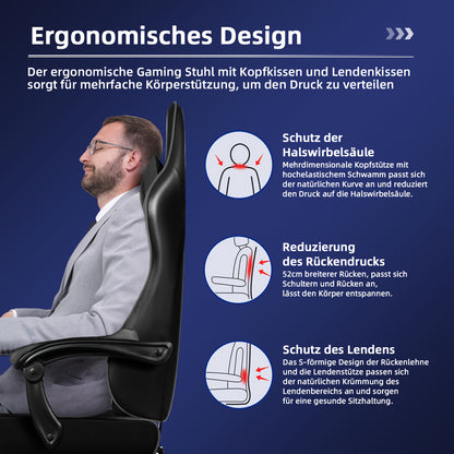 Gamingstoel – Gamerstoel – Bureaustoel – Zitzak – Stoel Met Voetensteun – Ergonomische Lendensteun – Inklapbare Voetensteun – 360° Draaibaar – Max. 200 kg Belastbaar