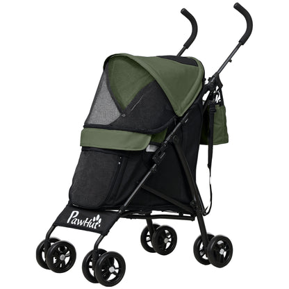 Pet Stroller with Safety Leash, Mesh Window, 76L x 44W x 103H cm, Dark Green