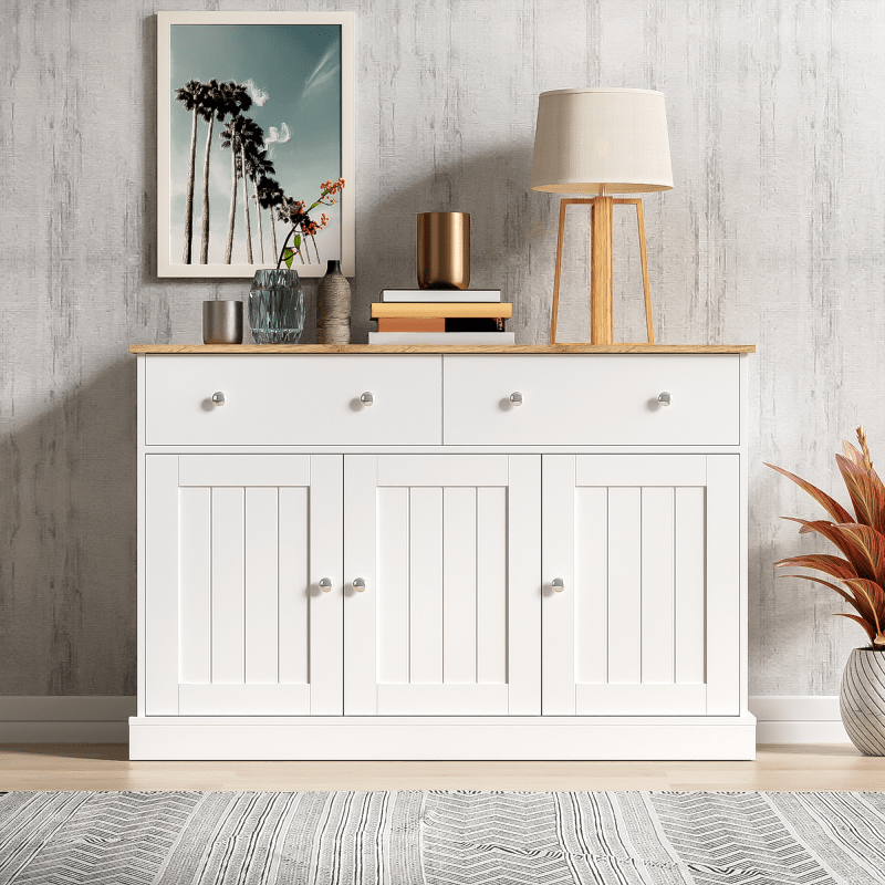 Dressoir – Wandmeubel – Opbergkast – Sideboard – Kast – Wit Hout – Push-to-Open Systeem – 120x36x80,5 cm Compact & Stevig
