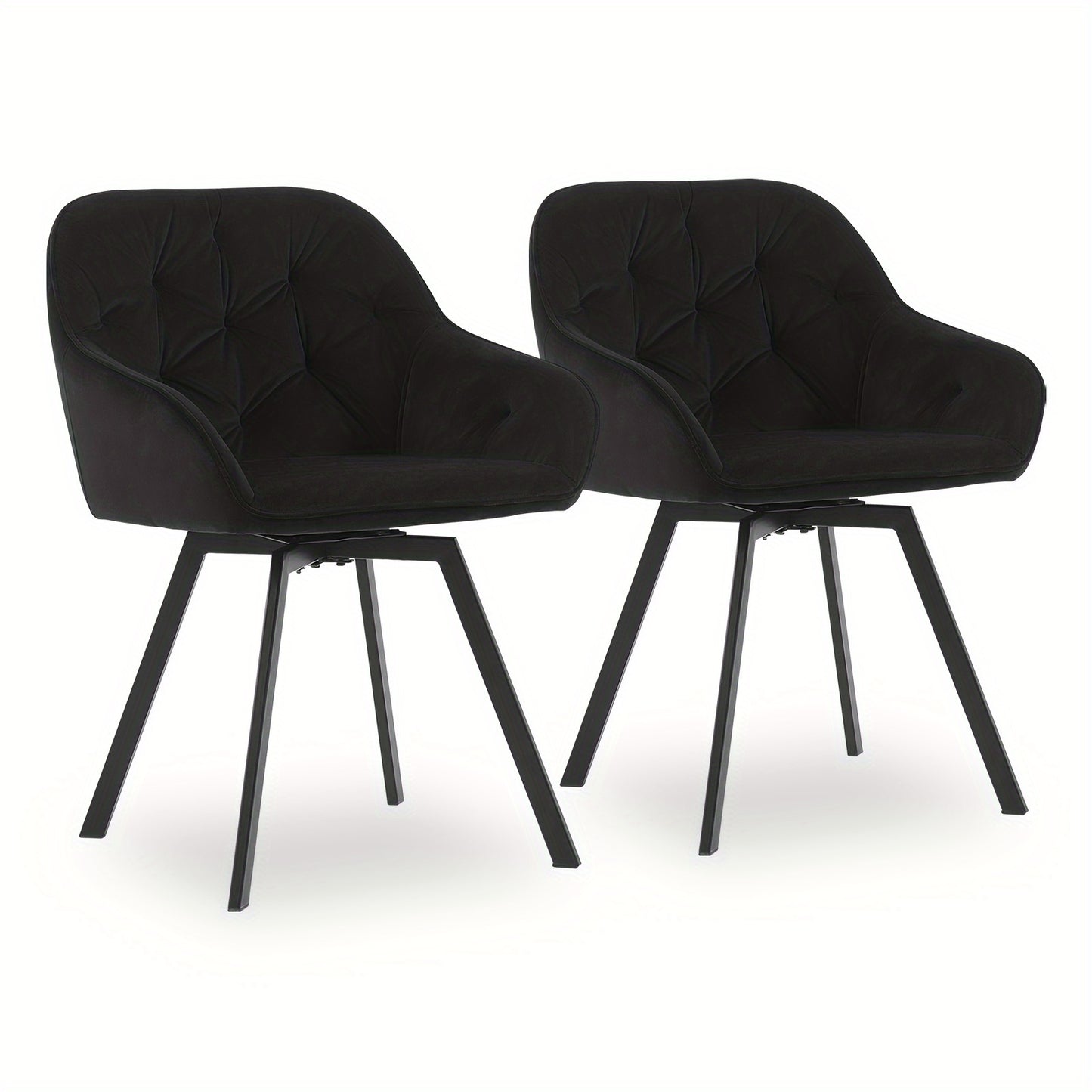 Draaibare Eetkamerstoelen – Keukenstoelen – Stoelen Met Armleuningen – Eetkamerstoelen Set – Woonkamerstoelen – Fluwelen Bekleding – Memory Foam Vulling – Zwart – Carbonstalen Poten – Set Van 2