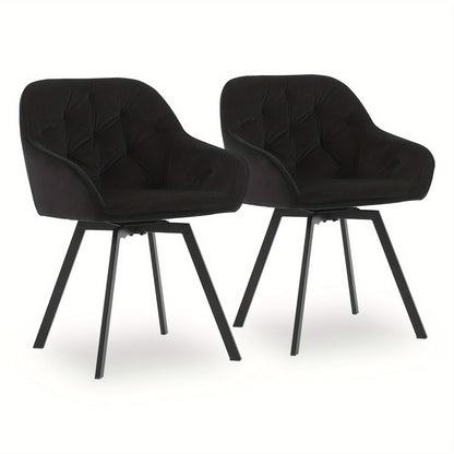 Draaibare Eetkamerstoelen – Keukenstoelen – Stoelen Met Armleuningen – Eetkamerstoelen Set – Woonkamerstoelen – Fluwelen Bekleding – Memory Foam Vulling – Zwart – Carbonstalen Poten – Set Van 2