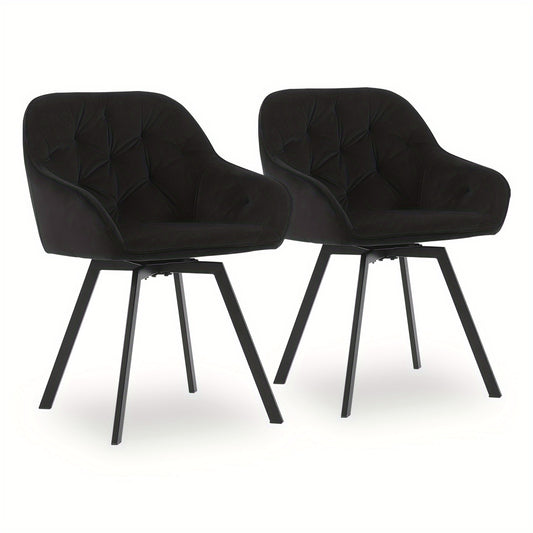 Draaibare Eetkamerstoelen – Keukenstoelen – Stoelen Met Armleuningen – Eetkamerstoelen Set – Woonkamerstoelen – Fluwelen Bekleding – Memory Foam Vulling – Zwart – Carbonstalen Poten – Set Van 2