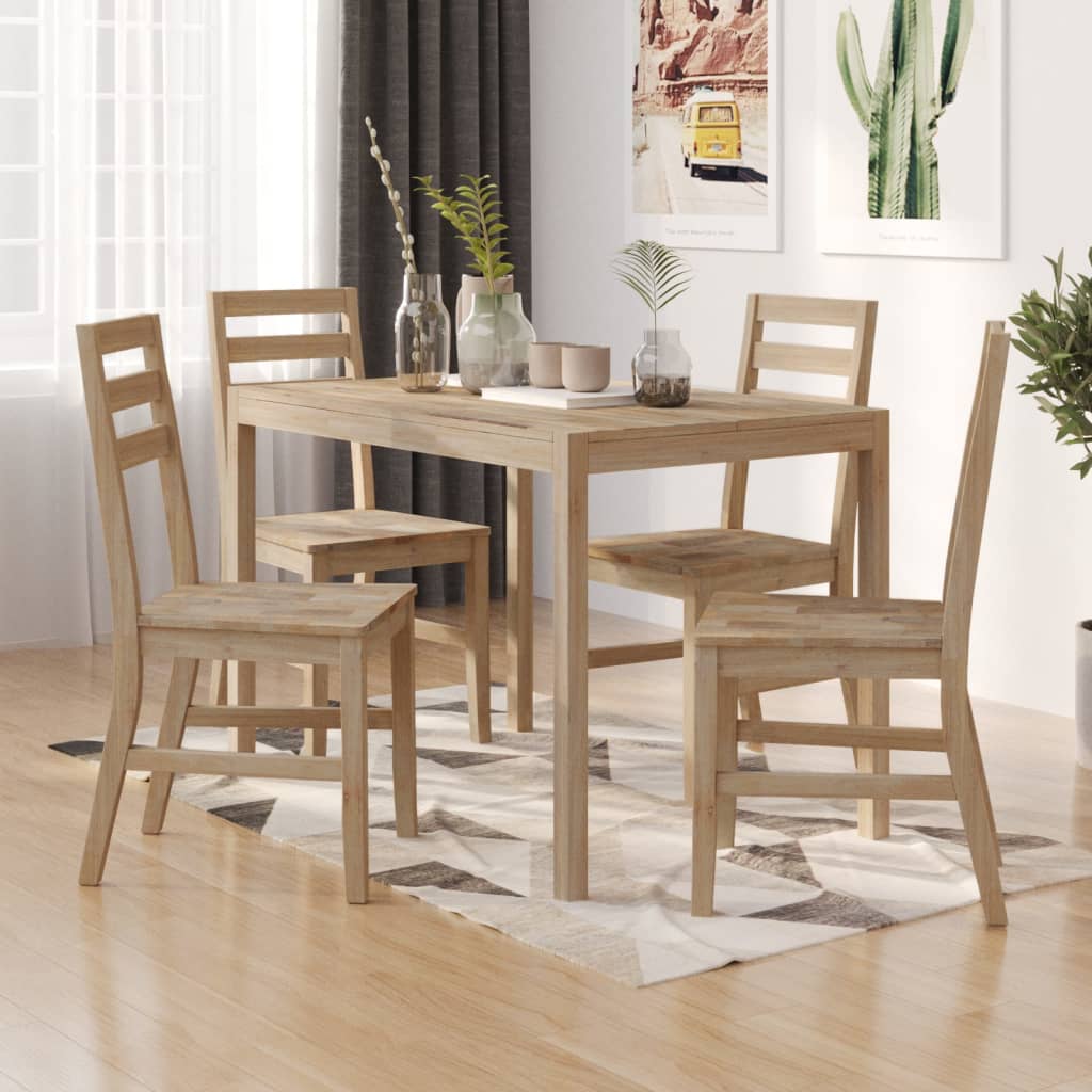 Houten Eetkamer Set – Eettafel Set – Eetkamertafel – Houten Meubel – Keukentafel – Massief Acaciahout – Ruim Tafelblad – Comfortabele Stoelen Met Rugleuning
