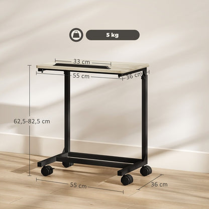 Verstelbare Bijzettafel – C-Vormige Tafel – Mobiele Salontafel – Rollende Laptoptafel – Compacte Kar – Metalen Frame – Verstelbare Hoogte 62,5-82,5 cm